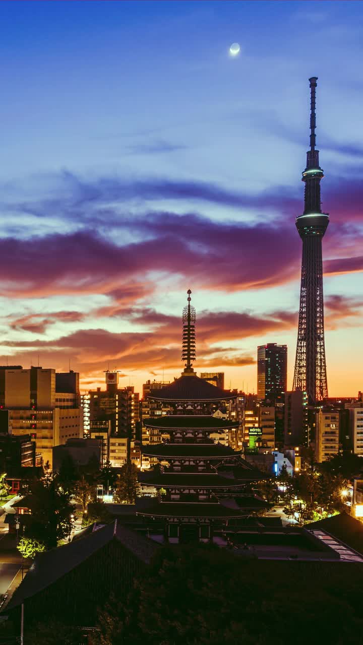 日出的东京城市景观在黎明，日本