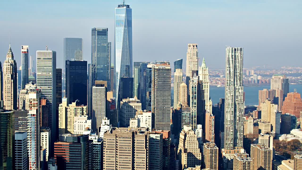 曼哈顿金融区鸟瞰图。世贸中心。