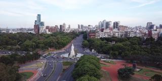鸟瞰布宜诺斯艾利斯的天际线，与巴勒莫广场公园和大宪章纪念碑