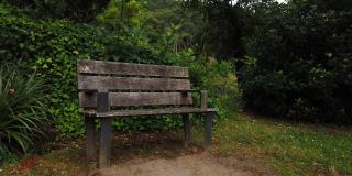 在花园的木凳上邀请人们在田园诗般的地方休息