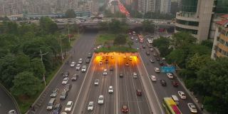 傍晚时分广州市区交通街道道路隧道航拍4k中国全景图