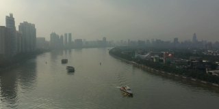 晴朗的傍晚广州市珠江交通航拍4k中国全景图
