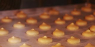 新鲜美味的法式小甜饼或小甜饼在专业的厨房烤箱中烘烤，