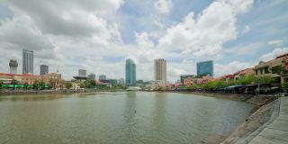 阳光明媚的一天，新加坡城市滨河全景4k时间推移
