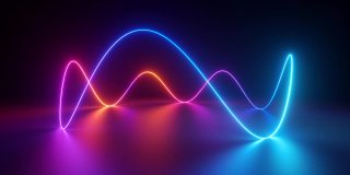 抽象霓虹背景3d循环动画，波浪彩色发光线旋转