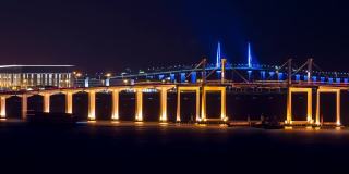 4K时间推移:港珠澳大桥和阿米扎德大桥夜间交通。