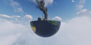 地球上的污染工厂在云上，相机旋转