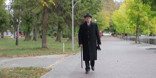 一个老人独自走在公园里