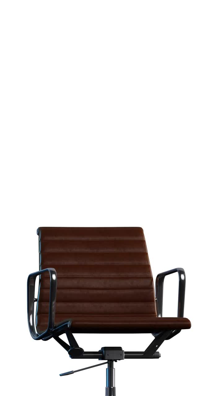 现代钢和皮革办公椅平稳旋转。循环。白色背景。