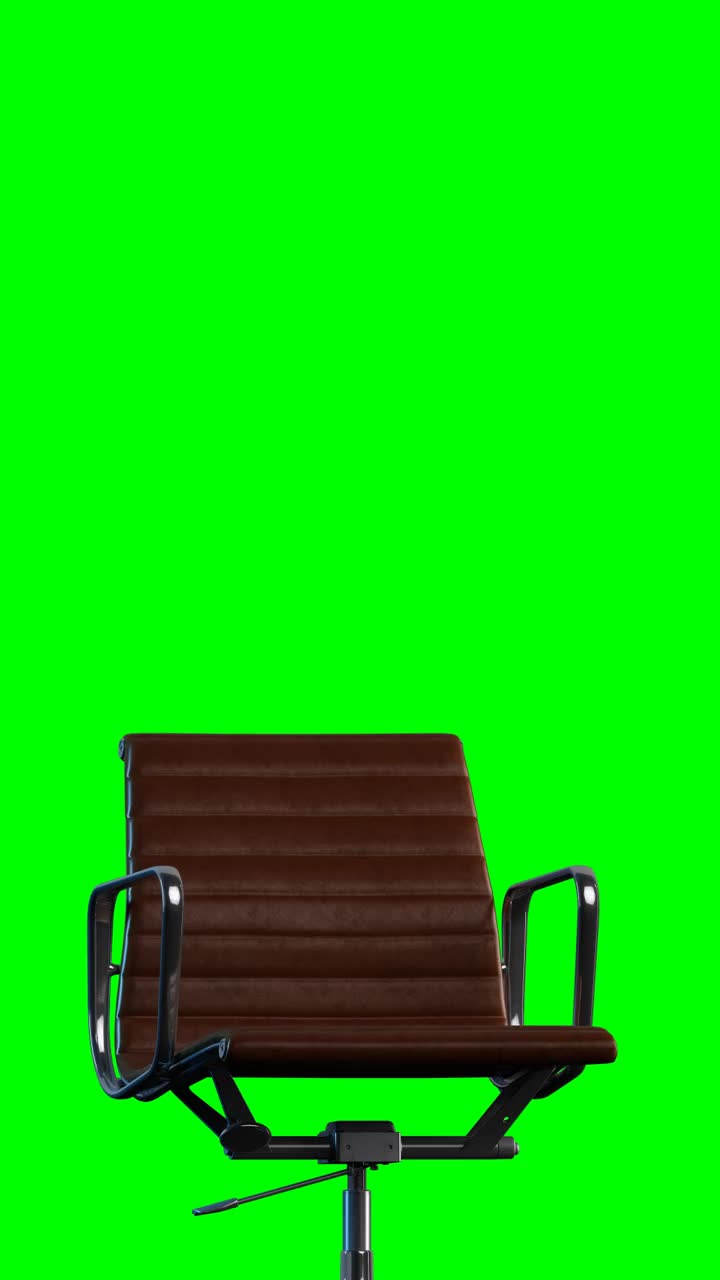 现代钢和皮革办公椅平稳旋转。循环。色度键为绿色背景。
