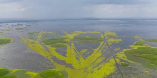 攀雅湾沼泽或泻湖鸟瞰图，湖，海或河在国家公园和山或小山在泰国。自然景观背景。