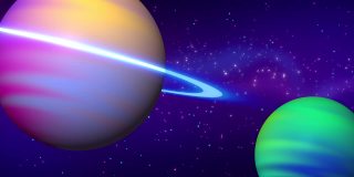 循环动画的抽象行星和星空。紫色神秘的行星在太空中旋转着发光的环。宇宙,宇宙的概念。抽象球体，银河库存进尺