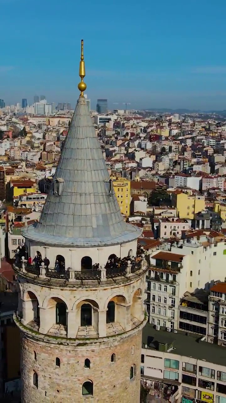 垂直加拉塔鸟瞰图，垂直伊斯坦布尔鸟瞰图，历史塔，历史城市，背景视频