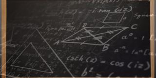 数字动画的数学方程和图表漂浮在黑板上