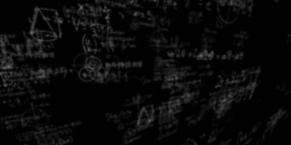 数字动画的数学方程和公式浮动在黑色的背景