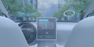 数字图标的数字动画对抗未来汽车在城市中自动驾驶