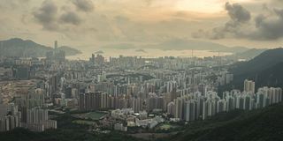 从九龙山顶看香港城市天际线的时间流逝