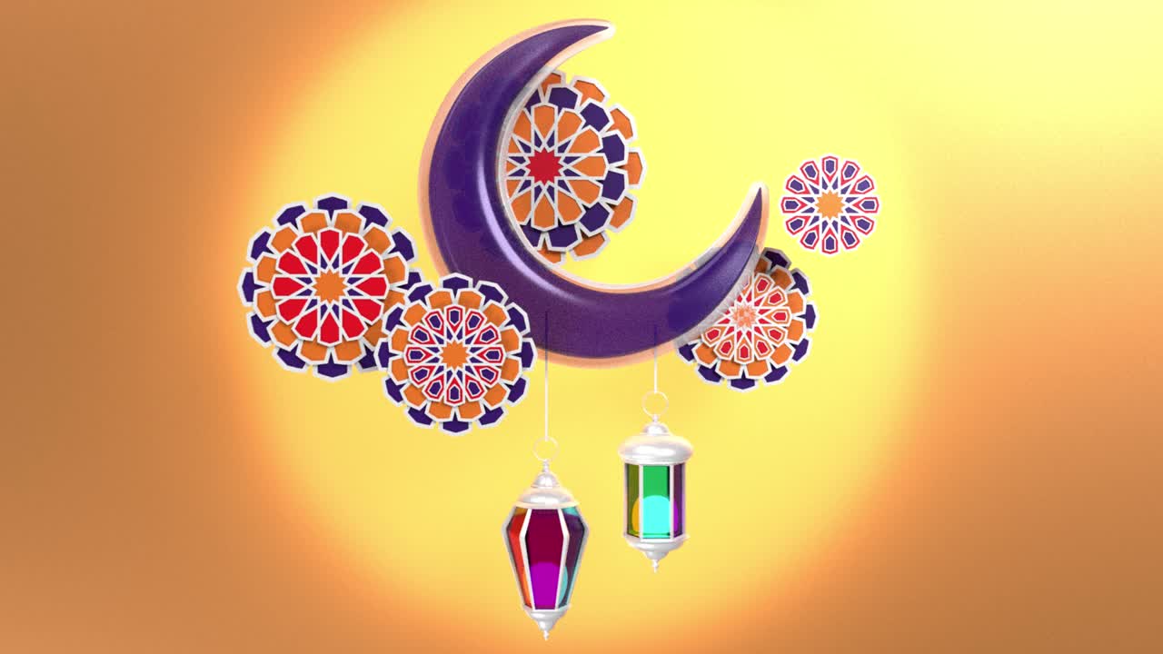 Loop Ready Ramadan Kareem贺卡与伊斯兰图案的金色4k分辨率