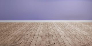 纸箱掉落在木地板上的动画，背景是紫色的墙壁