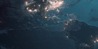 高度详细的世界地图-夜，全球商业-北美和南美，欧洲，非洲，亚洲