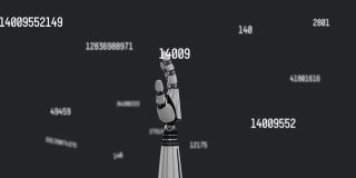 黑色背景下金属机器人手臂上数字变化的动画