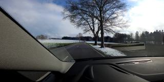 汽车POV:初春的巴伐利亚乡村道路