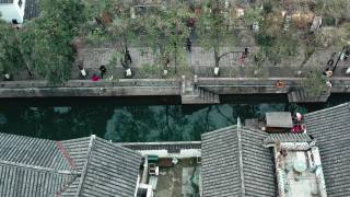 中国苏州平江历史街区的无人机视图。视频素材模板下载