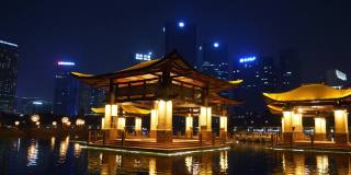 夜光照亮佛山市区著名的公园湾观景台，4k中国全景