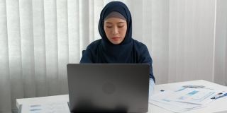 阿拉伯商业女性由于在办公室的辛苦工作而感到压力和疲惫