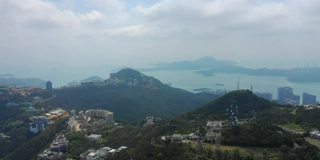 白天香港城市维多利亚山顶工业山顶高空全景图4k