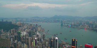 日落黄昏香港城市景观湾仔区空中全景4k