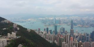 白天香港市区著名的山顶观景台，空中全景4k