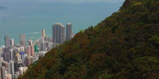 日间香港城市生活综合体维多利亚山顶鸟瞰图4k