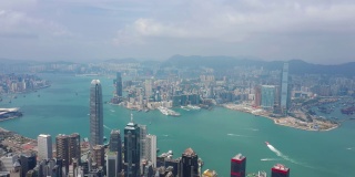 晴天香港市区维多利亚港交通全景图4k
