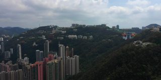 日间香港城市生活综合体维多利亚山顶鸟瞰图4k