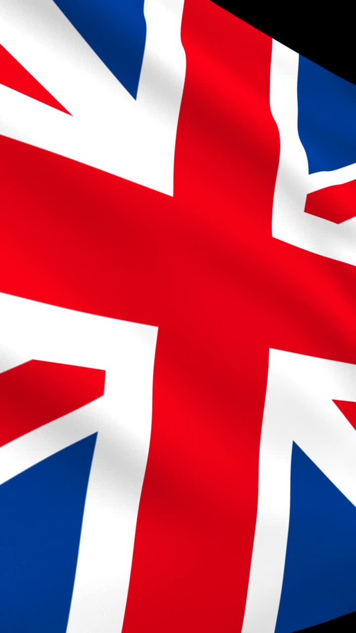 英国国旗飘扬，一个机场公告板，垂直视频