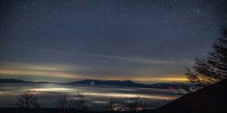 长野县Komoro市Takamine Kogen的云海和星空的延时视频