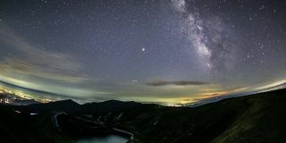 日本100座名山之一的枣山和银河的延时视频