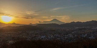 从蒲野贡根山看日落的富士山的延时视频