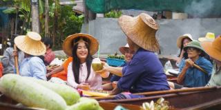 水上市场，旅游景点和购物中心的地方产品，泰国的传统文化