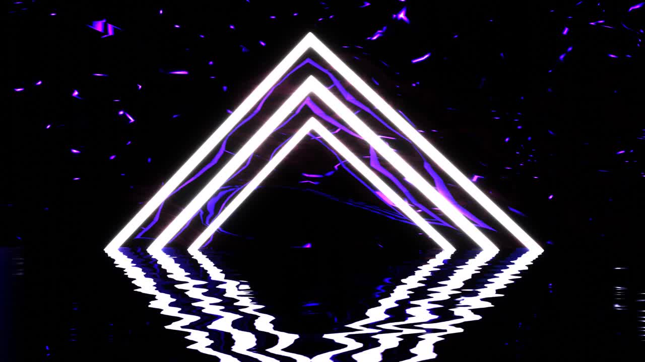 三角形抽象金字塔与霓虹灯电子反射。