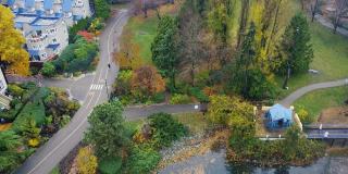 加拿大秋天跑步和自行车道的鸟瞰图