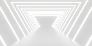 3D动画的空白白色抽象背景循环。4k视频3d渲染背景。未来技术隧道建设在运动图形。广场走廊墙。现代建筑室内。