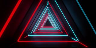 未来隧道霓虹灯，蓝色和红色光谱，循环动画4k渲染