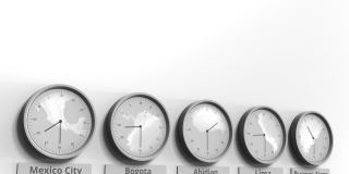 关注显示科特迪瓦阿比让时间的时钟。概念3 d动画