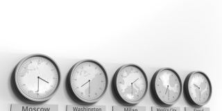 关注显示意大利米兰时间的时钟。概念3 d动画