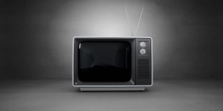 数字动画的黄色的心图标在电视屏幕上对灰色的背景