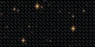 数字动画的多个闪亮的星星在波浪线无缝模式在黑色背景