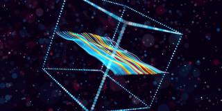 摘要发光粒子在空间中形成三维物体。Vj循环作为虚拟数字空间的bg。粒子形成全息影像的形状，作为大数据、网络或vr空间的概念。科幻运动设计bg