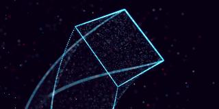 摘要发光粒子在空间中形成三维物体。Vj循环作为虚拟数字空间的bg。粒子形成全息影像的形状，作为大数据、网络或vr空间的概念。科幻运动设计bg